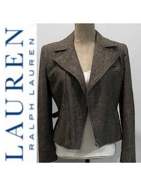 Lauren Ralph Lauren Charcoal Wool Moto Jacket Size 4 Zipper Detail